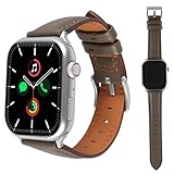 Genuine Leather Apple Watch Band for Men, Compatible with Ultra 3/2/1 Series 11/10/9 SE 3/2, 49/45/44/42mm, Gray