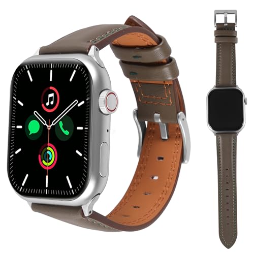 Image of Soft Genuine Leather Band for Apple Watch 49mm 46mm 45mm 44mm 42mm 38mm- Women /Men Vintage Retro Replacement Wristband Strap with Metal Buckle for iWatch Ultra 3 /2 /SE /Series 11 /10 /9 /8 /7 /6 /5 /4 /3 /2 /1