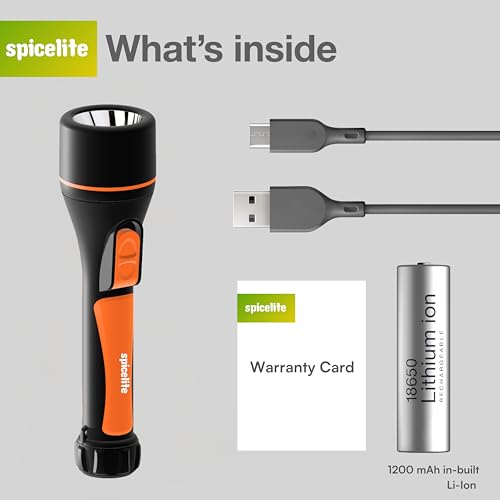 Image of 5W High Power LED Rechargeable Torch Light | 1KM Long Range Beam | Up to 6 Hours Backup | 2 Light Modes | 500 Lumens | ABS Body Unbreakable | IP 20 Rated | USB Type C Fast Charging