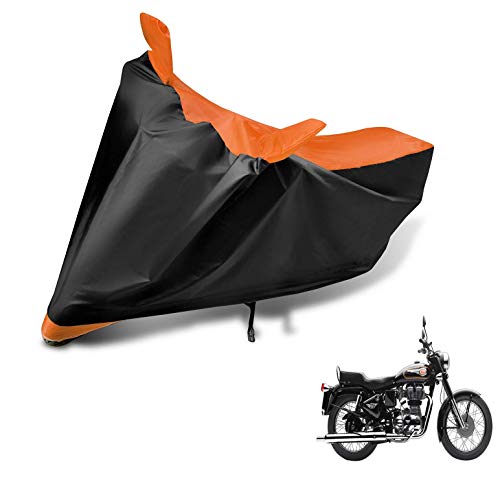 Image of Auto Hub Bike Cover Compatible with RE Classic 350 with Mirror Pocket, Dustproof, Heat Resistant, Triple Stitched, Classic 350 Bike Cover- Black, Orange