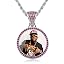 3231 Silver Pink diamond round pendant with rope chain