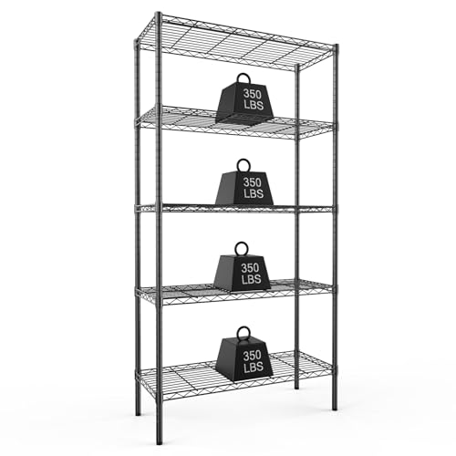DUMOS 5 Tier Metal Wire Rack Shelf Heavy Duty Standing Shelves Adjustable Steel Closet Shelving Unit Organizers and Storage for Kitchen Bathroom Pantry Office, 13.78″ D x 35.43″ W x 69.29″ H