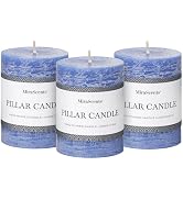 3x4 Inch Blue Pillar Candles Set of 3 - Hand-Poured Unscented Candles, Long Clean Burning, Large ...