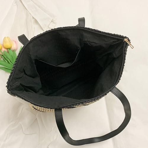 Bolso de playa de paja tejido para mujer miniatura 3