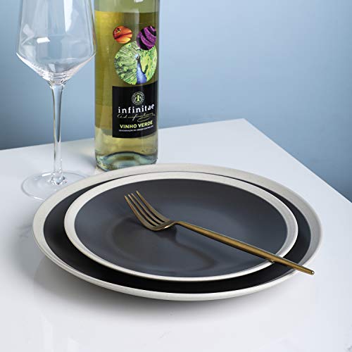 Stone Lain Serenity Stoneware Dish Set, 4 Salad Plates, Dark Gray And Cream #TOP5