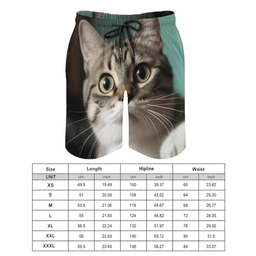 Mens Shorts A Curious Cat Men Swim Trunks Quick-Dry Beach Shorts with Drawstring Pocket Bathing Suit2