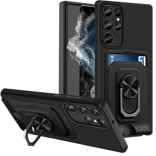 Étui lanière pour Samsung Galaxy S22 Plus LVTFCO Noir avec protège-caméra et anneau