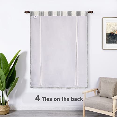 Driftaway Chris Vertical Striped Pattern Blackout Room Darkening Thermal Insulated Tie Up Adjustable Balloon Rod Pocket Curtain For Small Window 45 Inch By 63 Inch Gray #TOP1
