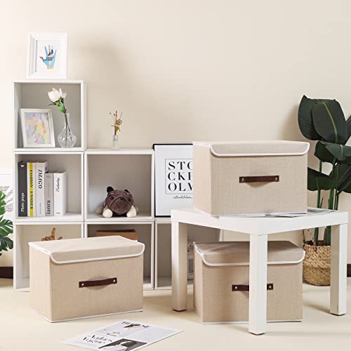 Yawinhe Collapsible Storage Boxes With Lids Fabric Foldable Storage Bins Organizer Containers Baskets With Lid For Home Bedroom Closet Office (Beige, 15.0X9.8X9.8Inch/3-Pack) #TOP1