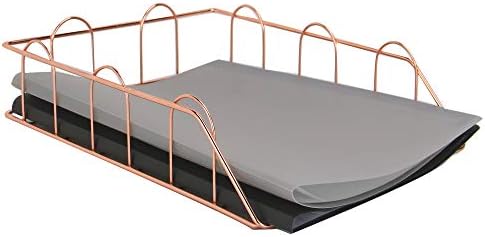 A4 Rose Gold Wire Filing Trays | 2 Stackable Storage Baskets | Office Desk Organiser | Metal Paper & Document Holder | Wire Letter Racks | M&W