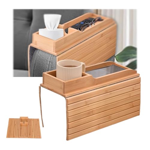 Cup holder for couch 4 in 1 arm table with Side Storage Pocket Non-Slip Multifunctional Organizer Foldable Caddy Arm Tray for Drinks, Cellphone, Remote Control,Filler Storage Box Bucket Console(C)