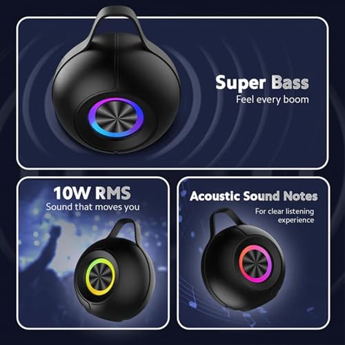 Image of Groove Beatz 10W Portable Speaker with TWS Function, up to 6Hrs Playback, RGB, Deep Bass, Bluetooth 5.4, Type C Charging, Multi-Compatible Connections - Onyx