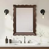 Besdomus Rustic Wooden Framed Mirror: 32' x 24' Dark Brown Wood Bathroom Mirrors for Wall - Vertical or Horizontal Hanging for Bathroom/Vanity/Entryway - Ideal for Farmhouse Style Lovers