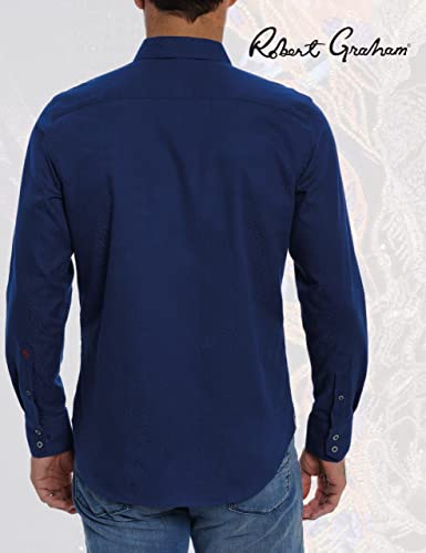 Robert Graham Windsor Long-Sleeve, Button-Up Shirt For Men, Navy, Medium #TOP3