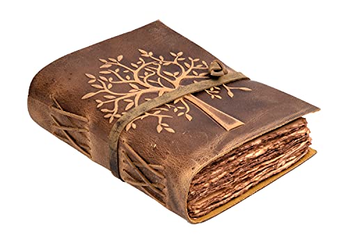 Vintage Leather Journal Tree of Life - Leather Bound Journal - Vintage Deckle Edge Paper - Sketchbook - Journal for Women Men - Book of Shadows - 8 X 6 Inches (Vintage Brown) by LEATHER VILLAGE
