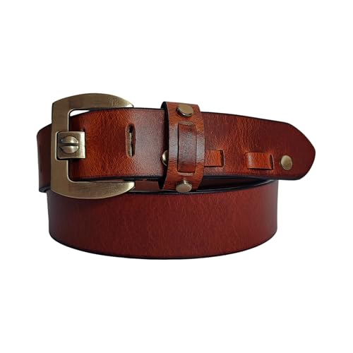 Image of Men's Genuine Leather Belt Branded, Jeans Leather Belt for Men, Brown Casual /Formal Premium Lether Belt