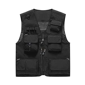 Hommes Dames Sport Utilitaire Gilet Gilet Gilet extérieur pêche à séchage Rapide Photographie décontracté évider Mince Multi-Poches Gilet Veste sans Manches Veste Gilet,Noir,3XL