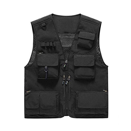 NCBH Gilets Multipoche de Pêche,Unisexe Gilet de Pêche,Nylon Tissu Veste Photographe,Homme Séchage Rapide Amovibles Vestes de Voyage Grande Taille avec 15 Poches,Noir,7XL Cover
