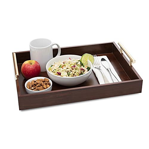 Premium Ottoman Tray- Chic Decorative Rectangular Serving Tray with Glossy Finish & Polished Metal Handles- Modern & Practical Coffee Table Tray- Perfect for Ottoman, Console, Side Table- Brown