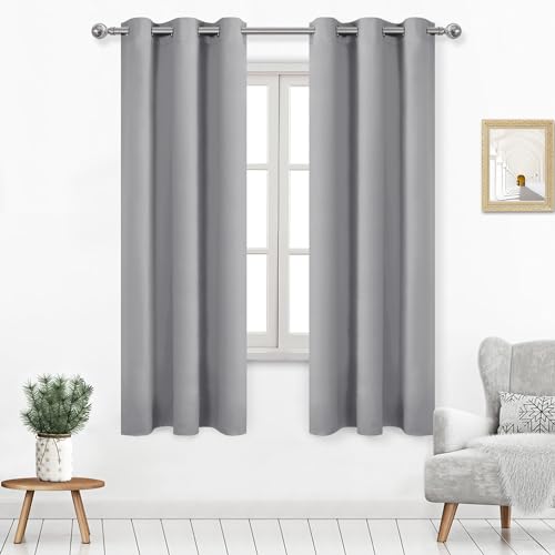 DWCN Paire de rideaux occultants thermiques à œillets pour chambre à coucher et salon, 160 cm de long, 96 x 160 cm, gris argenté