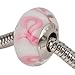 Pink Awareness Ribbon Charm for European Charm Bracelets Lampwork Glass Stainless Steel