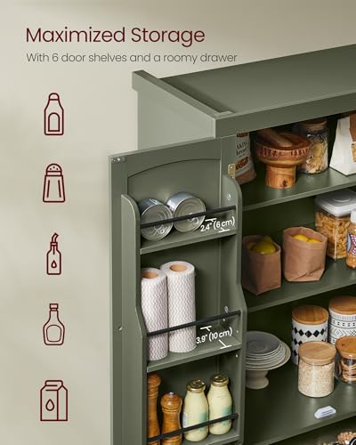 Image of VASAGLE Pantry Cabinet, 15.7 x 30 x 71.7 Inches, Freestanding Tall Cupboard Storage Cabinet with a Drawer, 2 Cabinets, 6 Adjustable Shelves, for Living Room, Kitchen, Forest Green UBBK561C01