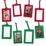 Klikel Christmas Photo Ornament Frames - Red & Green Mini Picture Frames - Set of 8 - Small Holiday Frames for Gifts or Hanging on Christmas Trees