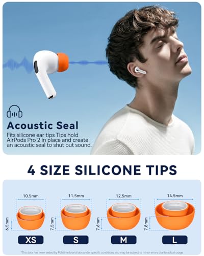 Image of 4 Pairs Replacement Ear Tips for AirPods Pro 2nd /1st (Orange) | (4 Size XXS /XS /S /M /L )Silicone Ear Tips with Cleaner kit,Noise Reduction Holewith & Built-in dust Guard Screen