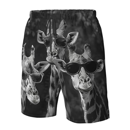 Men's Quick Dry Swim Shorts Cute Giraffes Wearing Sunglasses Black Funny Beach Trunks with Pockets4
