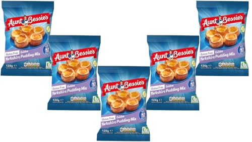 Aunt Bessies Gluten Free Golden Yorkshire Pudding Mix, Pack of 5 (120g Each) ndulge in the timeless delight of golden, crispy Yorkshire puddings without worrying about gluten.