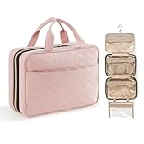 Lifewit Travel Toiletry Bag, Large Hanging Makeup Bag Organizer for Women, Transparent Travel Cosmetic Bag with Hanging Hook for Full Size Bottles, Vacation Essentials, Medium, Pink