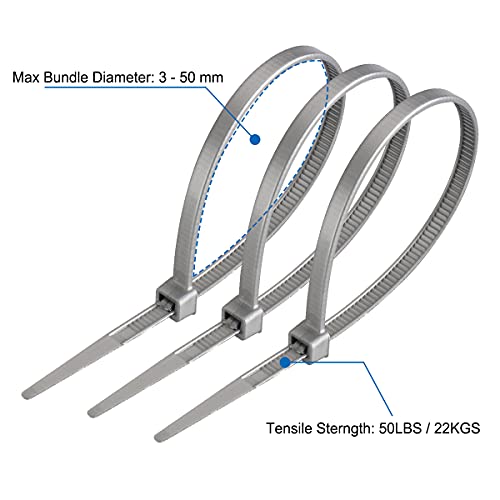 Baomain Plastic Nylon Zip Cable Ties Self Locking 8 inch Gray 4.5mm 5x200 Pack of 100