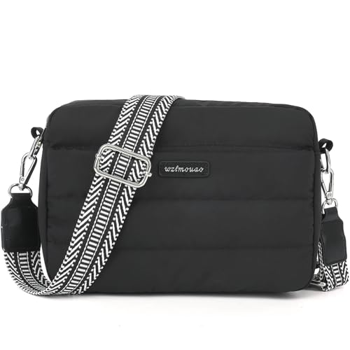 Puffer Crossbody Bags for Women, Lightweight Quilted Puffer Shoulder Bag, Cross Body Purse with Guitar Wide Strap Fit