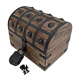 Aiden Asher Handmade Pirate Treasure Chest - Wooden Storage Box with Iron Lock & Skeleton Key - Rustic Decorative Jewelry, Toy, Geocache, or Keepsake Chest (Small 8 x 6 x 6.5)