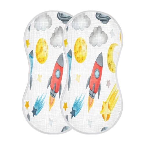 Kigai Rockets Moon Baby Burp Cloths Extra Soft and Absorbent Burping Rags Cotton Burping Clothes Baby Washcloths for Newborn Boys Girls - 1 Pack