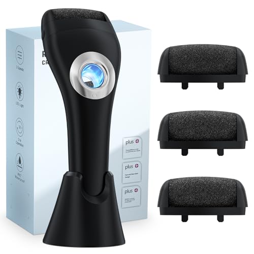 AOMEES Eliminador de callos eléctrico mejorado, recargable, eliminador de callos eléctrico con 3 velocidades, 3 rodillos intercambiables, IPX7 resistente al agua, set de cuidado de los pies para