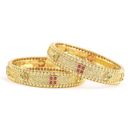 Rubans Set of 2 24K Gold-Plated Handcrafted Stone Studded Filigree Bangles For Women (B0D73XJTDP) Amazon Price History, Amazon Price Tracker