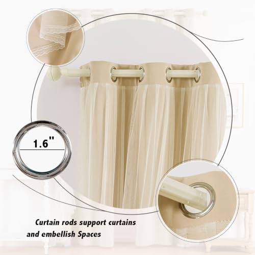 Image of Anytime Double Layer Blackout Curtains 2 Panels,35Wx63L,Cream | Sheer And Fabric Window Drapes Grommet Top Solid Color Bedroom Living Room Home Decor