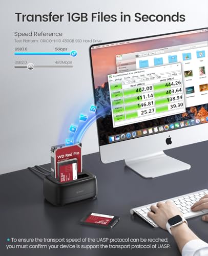 Image of ORICO Dual Bay Hard Drive Docking Station USB 3.0 to SATA III for 3.5inch HDD Max Up to 40TB Support UASP Tool-Free for Files Backup /Game Load (Without Cloner Function)-DD28