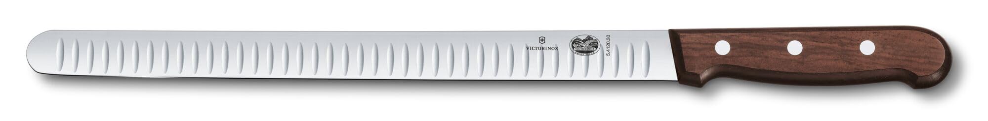 Victorinox, 5.4120.30, Wood, Lachsmesser, Extra scharfe Klinge, mit Kullenschliff, mit edlem Holzgriff, Braun, Made in Switzerland,