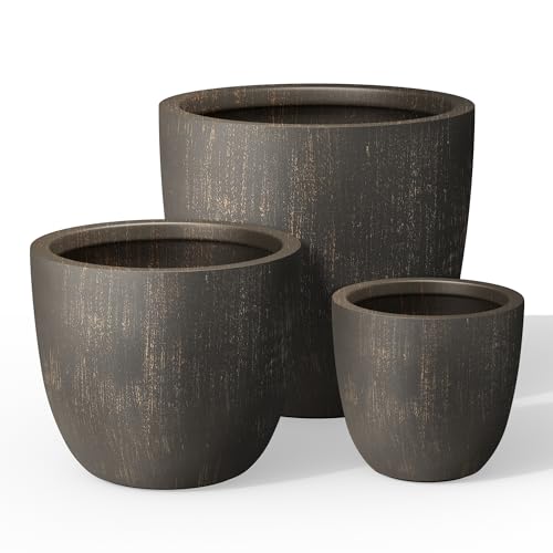Image of Kante Set of 3 Vintage BRN Concrete Bowl Planters 18 inch 14 inch 10 inch Dia