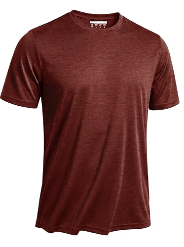 MAGCOMSEN Outdoor Shirt Herren Sommer Sport T-Shirts Surfer Shirt Leicht Laufshirt Kurzarm Trainingsshirt Funktionsshirt Regular Fit Wandershirt Dunkelorange L