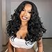 quickwig Body Wave Wig Black Long Layered Wigs for Women Loose Wavy Wig 20 Inch Middle Part Yaki Synthetic Wig Glueless Lace Part Hair Wigs for Daily Party Use