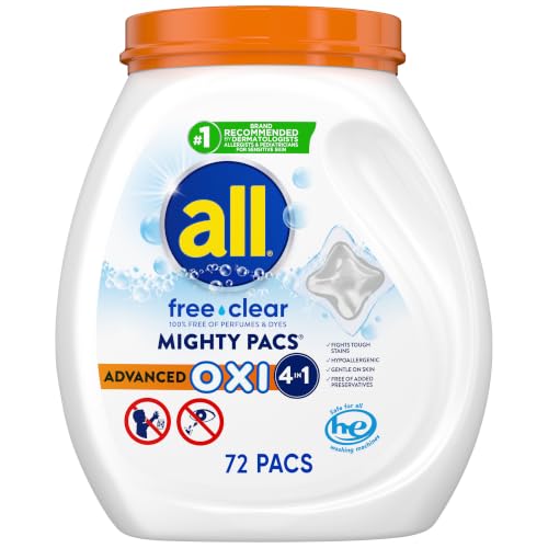 all Unit Dose Laundry Detergent Mighty Pacs Free Clear OXI 72 Count