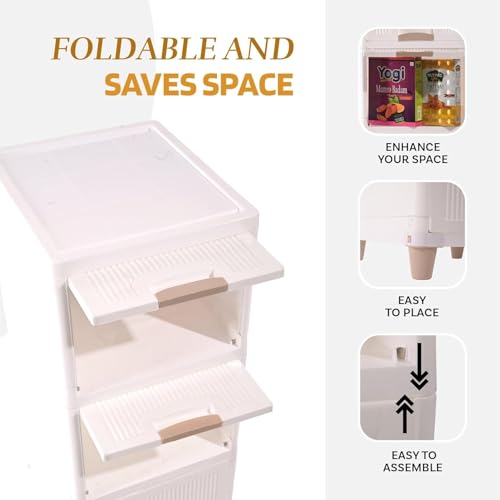 Image of YASONIC π π§πΆπ²πΏ Foldable Plastic Rack for Storage /Kitchen Cupboard /Versatile and Sturdy Wardrobe for Clothes /Multipurpose Storage Organizer /Closet for Bedroom /Living Room /Laundry Room (Off White)