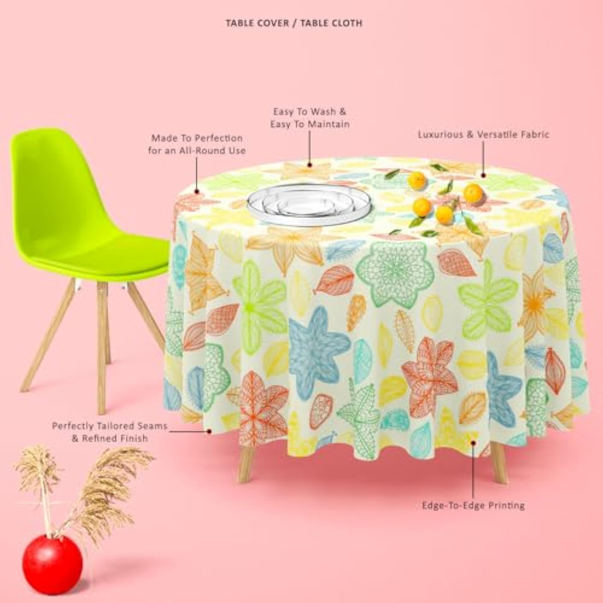 Ornate Leaves & Flowers Table Cloth Cover for Dining