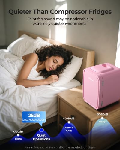 Image of BEICHEN Mini Fridge 4 Liter /6 Can Portable Compact Refrigerator | for Bedroom Office Dorm Car, Fast Cooling, Low Noise, 100-125V AC /5-12V USB, for Skincare, Food, Drinks(Pink)