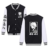 Anime Baseball Jacket Varsity Jacket Uniform Jackets Pant 2 Piece Set Sport Coats Casual Sweatshirt for Men Women (Black A,L,Large)