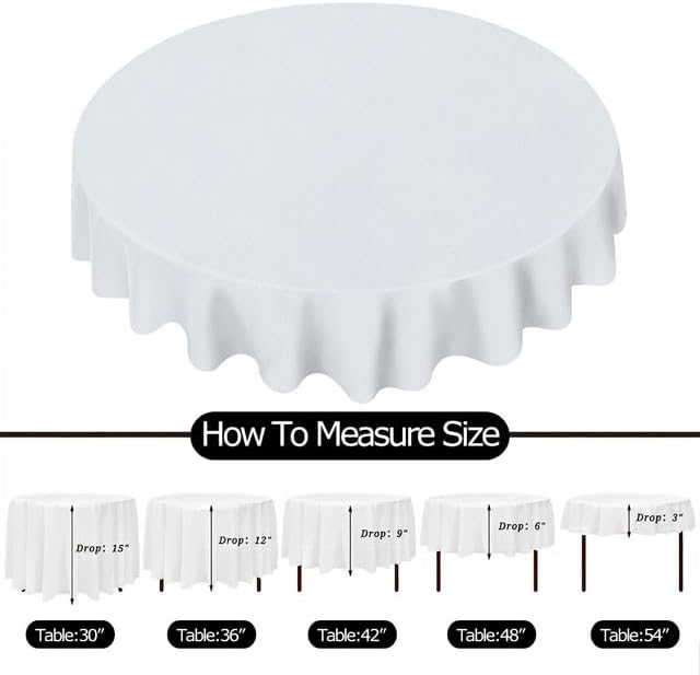 Miniatura 6 de Mantel redondo de poliéster blanco puro, lavable, resistente a las arrugas, para el hogar, cocina, comedor, picnic, campamento, fiesta, vacaciones,