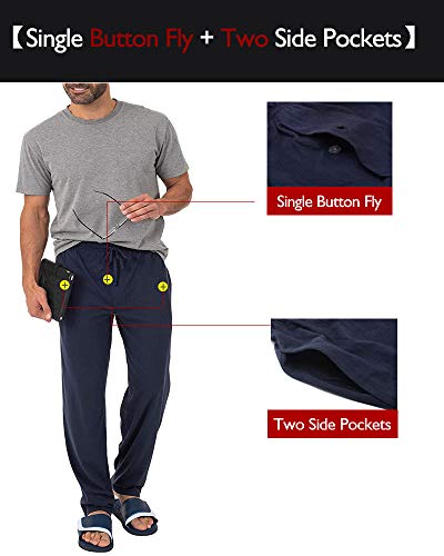 Bintangor Mens Pajama Sleep Pants 100% Cotton Knit Elastic Waistband Lounge Wear Long 2 Pack4